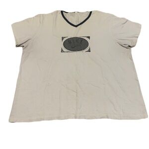 💙 Vintage Nike V-Neck Ringer T-Shirt - White with Black Trim - XL - Made in USA